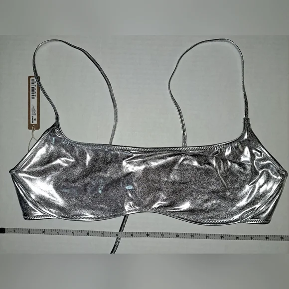 ❤️NWT SKIMS 2 Piece Metallic Silver Swim Capri Pants bikini top Set NICKEL 3X